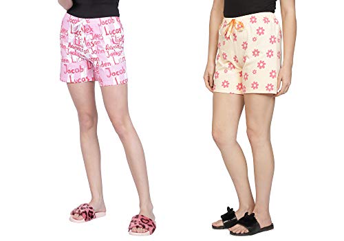 Image of Club A9 Women's Regular Fit Cotton Printed Shorts (Multicolor,L) (Pack of 2) (WSCOM2 225 L)