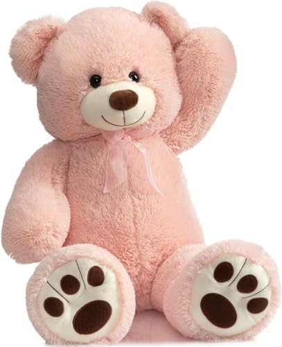 Image of RVA Teddy Bear Stuffed Animals, 3 Feet Big Pink Stuffed Bear Plush Toy with Footprint, Gifts for Kids, Wife, Girlfriends on Christmas Birthday Valentine's Day, 36 inch