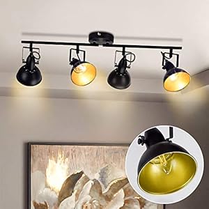 Depuley Plafonnier/Applique Murale en Métal Noir, Spot de Plafond Design Rétro, 4 Spots Orientables&Pivotants, Luminaire Plafond Vintage, Douilles E14 Pour Chambre, Salon (Ampoules Non Fournies)