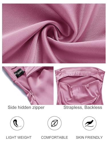 Image of MEROKEETY Women's Summer Satin Strapless Bodycon Dress 2026 Backless Tube Wedding Guest Cocktail Formal Party Maxi Dresses