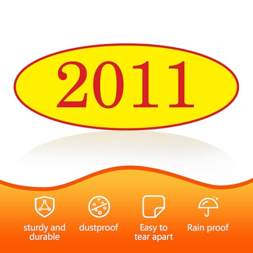 Image of Car Windshield Year Stickers (2010-2026) - 17 Pack(1 per Year), Red & Yellow Large Oval Vinyl - Waterproof, Easy to Remove, Residue-Free - Ideal for Used Car Dealers & Auto Dealerships