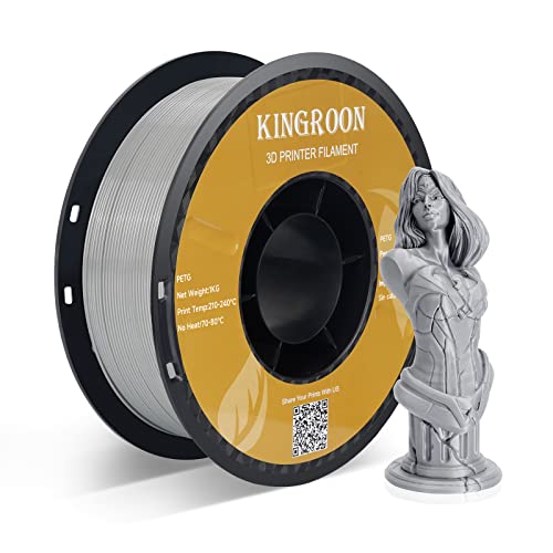 Image of Kingroon PETG 3D Printer Filament, Dimensional Accuracy + /- 0.03 mm, 1 kg Spool(2.2lbs), 1.75 mm, Gray