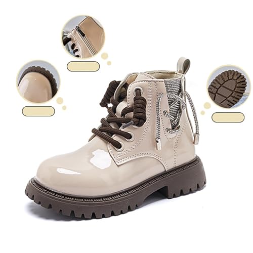 IWIHMIV Girls Short Boots Toddler Fall Winter Lace up Boots Kids Comfortable Outdoor Ankle Booties with Zipper4