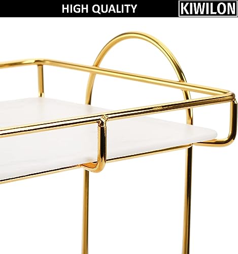 Image of Bathroom Countertop Organizer | Kitchen Organizer Rack | 2 Tier Storage Rack Shelf with Gold Frame & Black Marble Finish Trays (31 * 14 * 25cm)