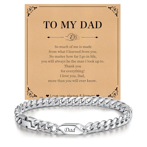 XUANPAI Dad Bracelet for Men Fathers Day Stainless Steel Cuban Chain Engraved Dad Fathers Day Gift from Daughter Son Birthday Gifts for Daddy