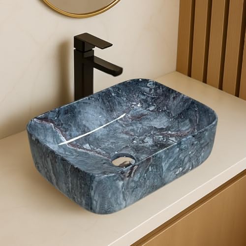 Image of Artiva Ceramic Wash Basin /Tabletop Washbasin For Bathroom,12 inchx16 inch /Small Countetop Bathroom Basin /Table Top Basin For Home,Office,Hotel /Rectangle Glossy Sink (Teal Green,12x16 Inch)