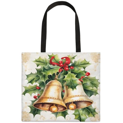 Mularoka Vintage Bell Berry Leaves Square Canvas Tote Bag Top Handle Purses Stylish Women Canvas Shoulder Tote Bags Reusable Handbags for Work Travel Picnic Beach Shopping Gym Hiking