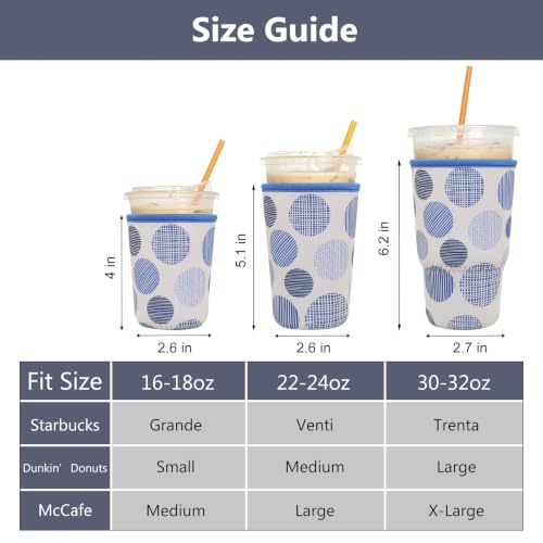 Image of 3 Pack Reusable Iced Coffee Sleeves - Xumbtvs Insulator Sleeve for Cold Beverages, Neoprene Coffee Cup Holder (Line Circle)