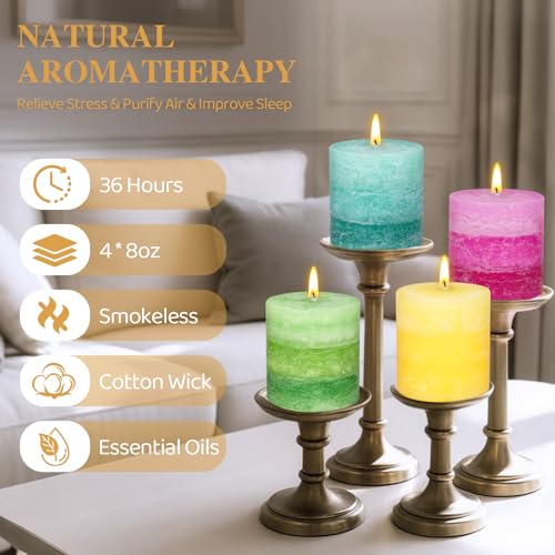 Duftkerzen Geschenkset, 4x Bunte Stumpenkerzen Duft,Weihnachten Kerzen Deko,Damen Geschenk Kerzen Set für Yoga, Büro, Schlafzimmer, Wohnzimmer, Geschenke für Frauen Valentinstag Muttertag Geburtstag