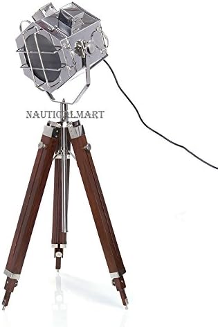 NAUTICALMART Nickle Finish Wooden Tripod Floor LAMP for Living Room