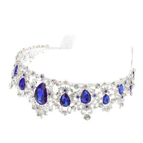 TOGEVAL Tiaras de Novia de Boda Peine Lateral, Adorno Plateado con Gemas Azules, Accesorio para Cabello de Mujeres en Bodas, Cumpleaños y Celebraciones Obsequios