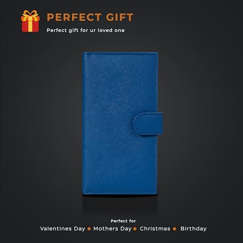 Image of Oak Leathers Checkbook Cover Slim Minimalist For Men with RFID Blocking Credit Card Holder Wallet (Royal Blue)