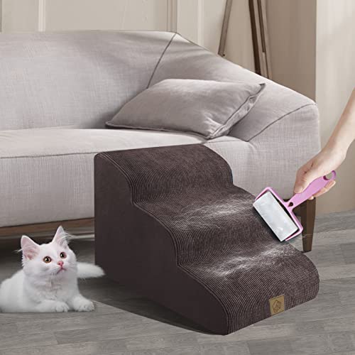 3 Tier Foam Dog Stairs For High Sofa Bed Couch, High Density Foam Steps Stairs For Indoor,Dog Stairs Ladder Ramp Non Slip For Old Small Dogs Easy Access,Holds Up To 60 Lbs,Send 3 Pcs Lint Roller Set #TOP6
