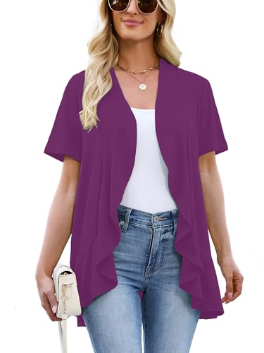 Image of Heymoments Women's Lightweight Open Front Knit Cardigans Short Sleeve Casual Soft Drape Summer Cardigan S-2XL