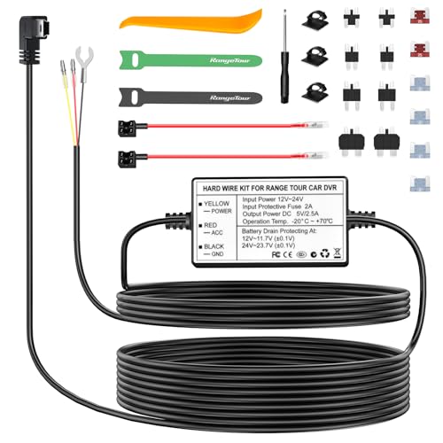 Range Tour Kit Cablaggio Mini USB, Dash Cam Hardwire Kit con 4 Tipi/8 Adattatori, Cavo Tap e...