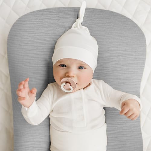 Image of Konssy Muslin Baby Lounger Cover 2 Pack, 100% Cotton Newborn Lounger Cover, Soft and Breathable Baby Nest Slipcover for Boys Girls (Grey,Wheat)