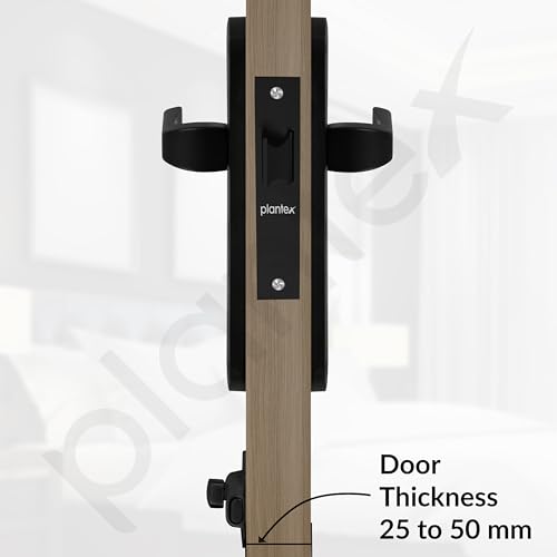 Image of Plantex Heavy Duty Bathroom Door Lock /Mortise Handle Lock /8inch Keyless Plate Handle Set for Home /Bathroom /Store Room /Balcony /Office with Baby Latch (8132- Z-Black)