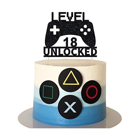 Level 18 Unlocked Cake Topper, Video Game Cake Topper, Game Controller Cake Topper for 18th Birthday Party Decoration Cover