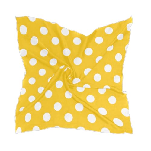Women's Square Silk Hair Scarves and Wraps Headscarf Yellow Polka Dots Head Neck Scarf Bandana 24inch