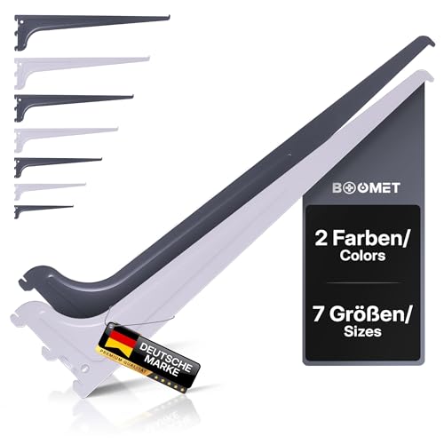 BOOMET Regalträger für Wandschienen · Länge: 20cm · Farbe: Weiß · Menge: 2 · Regalhalterung für Wandregal Metall · Regalsystem Regal Winkel Halterung Wand
