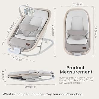 2-in-1 Baby Bouncer & Rocker,Portable Baby Bouncer Seat for Babies 0-9 Months, Baby Rocking Chair with 3 Reclining Positions,Wood Accents,Soft Newborn Insert - Beige