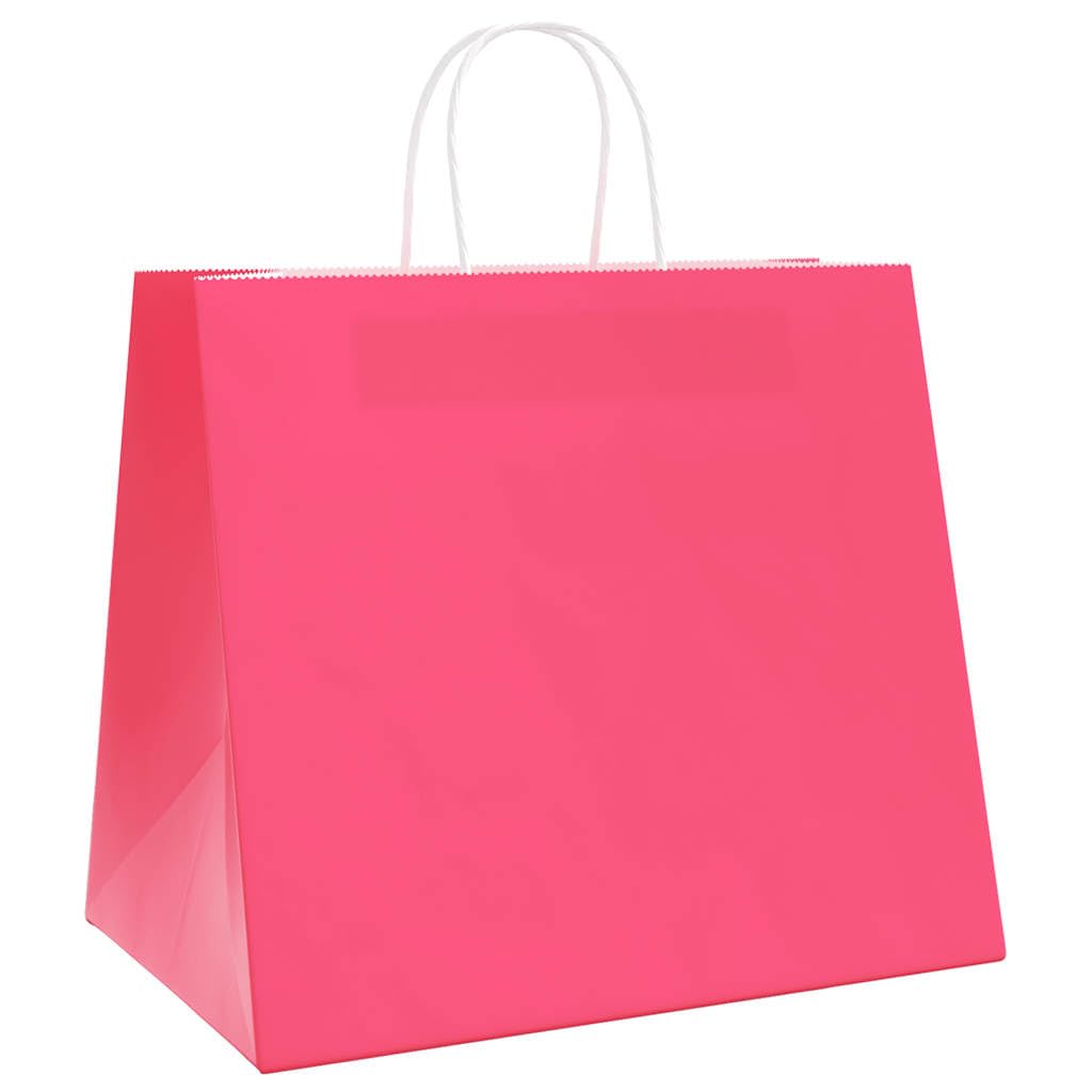 250 Stk. Papiertragetaschen Rosa, Stabile Geschenktüten mit Henkel, 32x22x28 cm Kraftpapier Tüten für Einkauf, Party und Takeaway