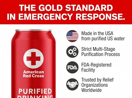 Image of American Red Cross Licensed Emergency Canned Water by Aqua Emergency - 16 fl oz, 50-Year Shelf Life, Hermetically Sealed Aluminum Cans, BPA-Free, Purified Water by Reverse Osmosis, 2.5-5 Day Supply Per Person, Emergency & Everyday Preparedness, Pack of 12
