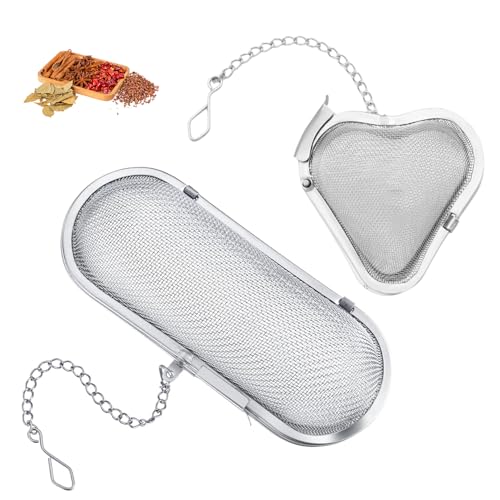 2 Stück Gewürzei,Gewürzsieb zum Mitkochen,Edelstahl Tee Sieb,Feinmaschiger Tee Ei mit Kette für...