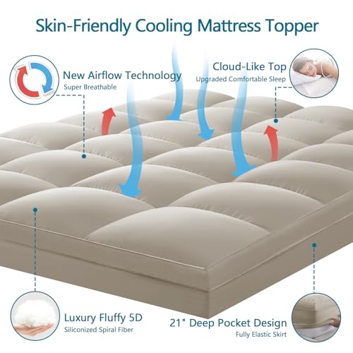 CHOKIT Queen Mattress Topper, Extra Thick Pillow Top Mattress Pad for Back Pain Relief, Cooling Bed Topper Mattress Cover with 8-21 Inch Deep Pocket