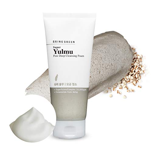 BRING GREEN Super Yulmu Pore Deep Cleansing Foam 200ml - Adlay Seed Powder and Clay Contained Exfoliating Rich Foam Cleanser, Remove Dead Skin Cells & Blackeads, Moisturizing Deep Cleanser