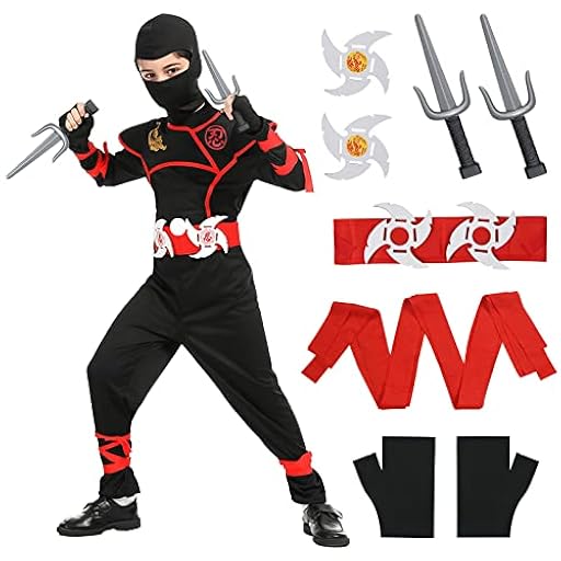 Aomig Disfraz Ninja para Niños con Músculos y Accesorios - Ideal para Halloween, Cosplay, Fiesta, Carnaval, Navidad, Cumpleaños (L) | Ya disponible en tu tienda friki favorita! En mundofriki.es!
