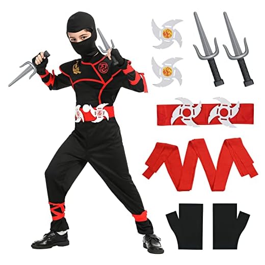 Aomig Disfraz Ninja Niños con Musculo y Accesorios - Cosplay para Halloween, Fiesta, Carnaval, Navidad y Cumpleaños (M)