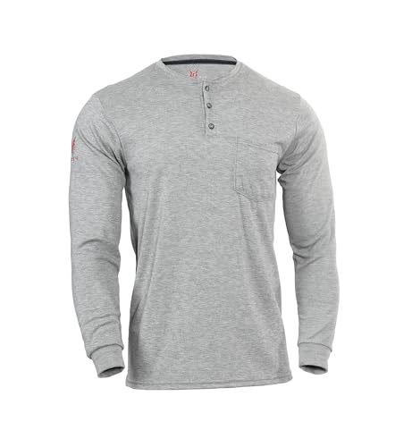 DRIFIRE Power Dry FR Long Sleeve Henley, CAT 2, Flame Resistant, Grey, Small, TEE-PDG-HN-SM