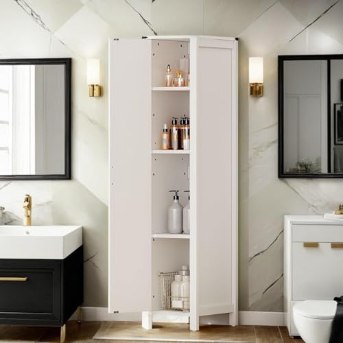 DWVO 72" Tall Narrow Bathroom Storage Cabinet with Doors & Adjustable Shelves, Freestanding Slim Cabinets for Small Spaces, Kitchen Pantry, Living Room, White