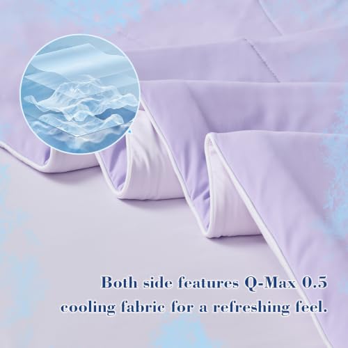 Image of EMME Cooling Comforter Queen Size, Double Sided Cold 90% Nylon Fabric Fabric Cooling Blanket for Hot Sleepers, Q-Max>0.5 Breathable Summer Quilt for Night Sweater, Lightweight(Purple,90 x 90)