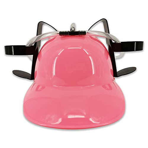 Pohotobooth Props Ltd Drinking Helmet Pop Soda Hat Hand- Free Can Holder With Straw (Pink)