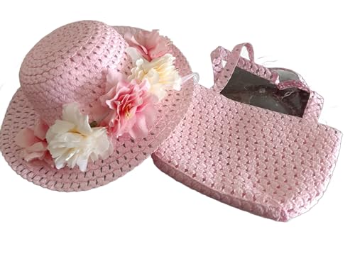 JVSTN Toddler Girls Little Girls Easter Bonnet Pink Dress Up Tea Party Hat and Purse Set Floral Band