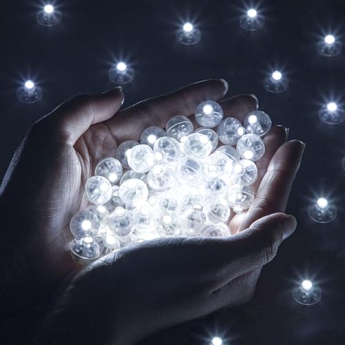 FWYWNL 100pcs Balloon Lights,Round LED Ball Lamp for Latex Balloon Paper Lantern Party Wedding Festival Christmas Halloween Decorative，Long Standby Time Waterpro of Mini Light (White)