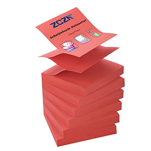 ZCZN Z-Notes, 6 Blocs Feuillets Autocollants Rouge, Notes Autocollants 76 x 76 mm, 80 Feuilles par Bloc - Feuillets Autocollants de 480 Feuilles