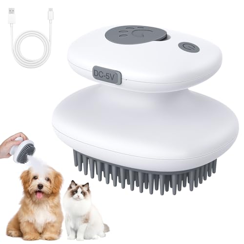 Euqvunn Spazzola a Vapore per Gatti, 3 in 1 [Massaggio, Spruzzo & Rimozione dei peli] Spazzola Gatto Con Vapore, Silicone Ricaricabile Spazzola Gatti Vapore,per Gatti,Cani, Coniglio(Grigio)