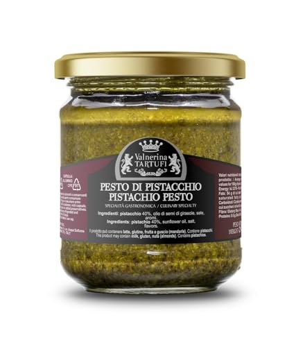 Valnerina Tartufi Pistazienpesto | Sauce für Bruschette und Vorspeisen, Fertigsauce Gewürz für Nudeln | Gastronomische Spezialität | Glas 180 gr.