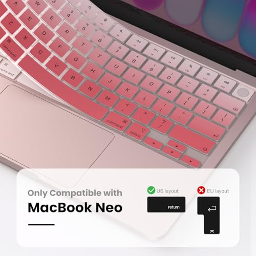 Image of Keyboard Cover Skin Compatible with MacBook Neo 13 inch with A18 Pro chip A3404 Touch ID, 2026 Apple MacBook Neo 13 Keyboard Protector - Gradual Pink