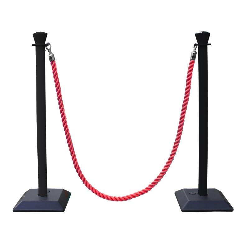 Kit 2 poteaux noir ABS monobloc avec 2m de corde - base lestée - corde rouge