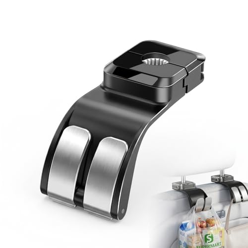 ヘッドレストフック Uksofly 車 フック 2個 シートフック【自動巻き取り＆最大耐荷重25kg】 カー用品 便利グッズ 車内 収納 アクセサリー 荷物·傘·ホルダー·買い物袋掛け ほぼ車種のヘッドレストポールに対応 (ブラック)