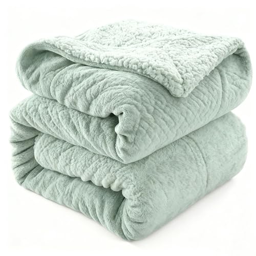 HNGKGJBL Couverture LestéE en Polaire Sherpa pour Adulte, Couverture Douce Et Moelleuse Double Face pour Canapé, Lit Ou Sofa(Matcha Green,180X200cm)