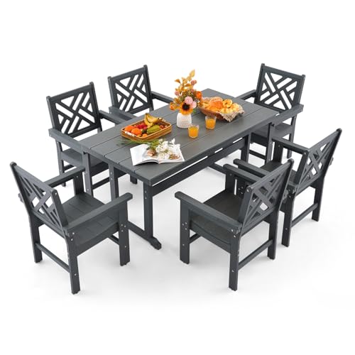AXMOLM 7 Piece HDPE Outdoor Dining Set for 6 Patio
