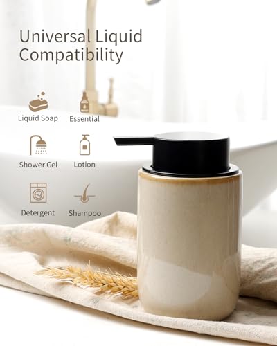 Image of BosilunLife Foam Soap Dispenser - Ceramic Foaming Hand Dispenser for Bathroom Modern Farmhouse Small Soap Dispenser Hand Pump Dispenser for Kitchen Sink (Greige with Speckle, Foam Pump)