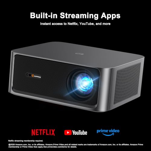 Image of HAPPRUN 2500 ANSI Lumens Outdoor Projector with Built-in Streaming Apps, 4K Decoding Resolution, Dolby Audio, WiFi 6 and Bluetooth 5.2 for Indoor and Outdoor Home Theater