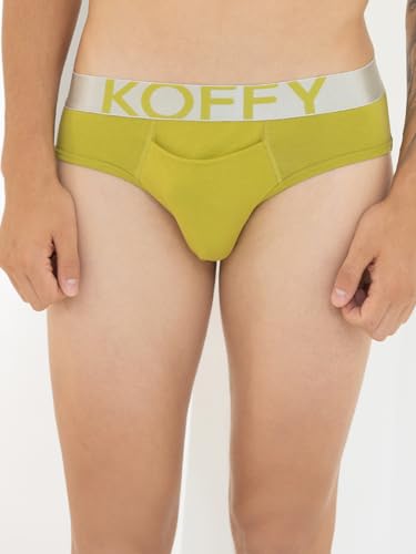 Image of KOFFY Men's Premium Cotton Lycra Brief with Minus Cutting Pouch| Silver Metallic Elastic| 4 Way Stretch| Wrinkle Free| Pack of 1