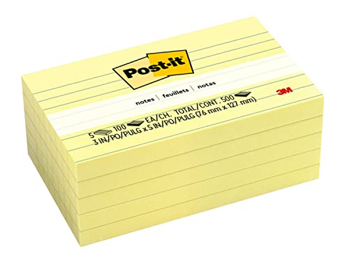 Post-it Notes Canary Yellow ligné 3 x 5 pouces bloc note repositionnable jaune 500 feuilles